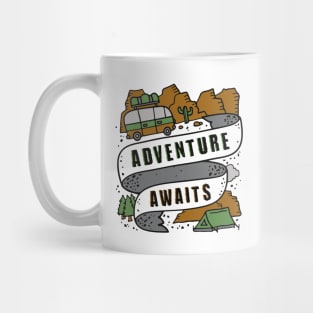 Adventure Awaits Outdoor Camping Tent Mountain Van Travel Mug